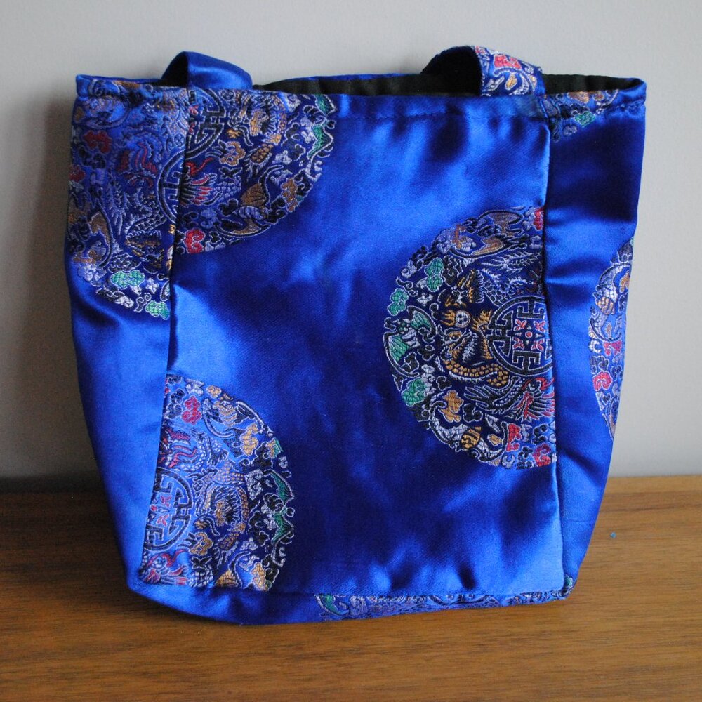 100% Silk Nepalese Bag | Blue Silk Brocade Handbag